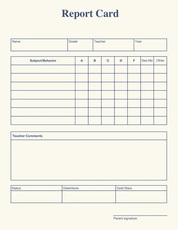 The generic blank Report Card